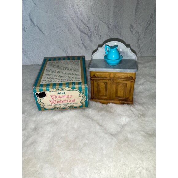 Vintage Avon Victorian Washstand Decanter w/ Charisma Foaming Bath Oil 1970s - Picture 2 of 5